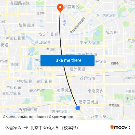 弘善家园 to 北京中医药大学（校本部） map