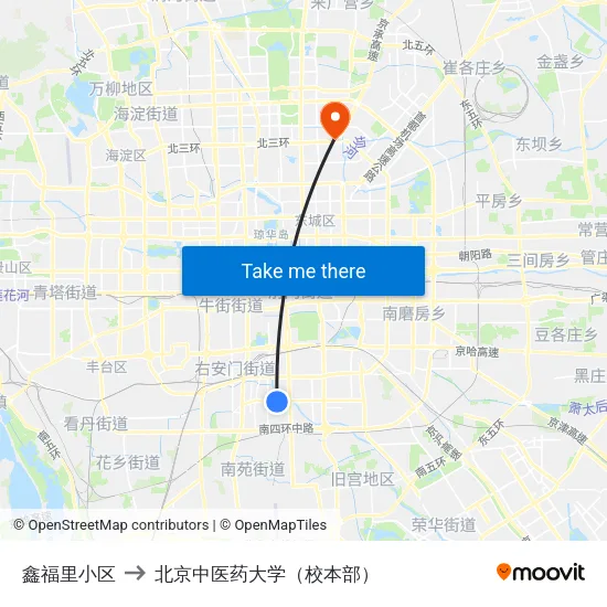 鑫福里小区 to 北京中医药大学（校本部） map
