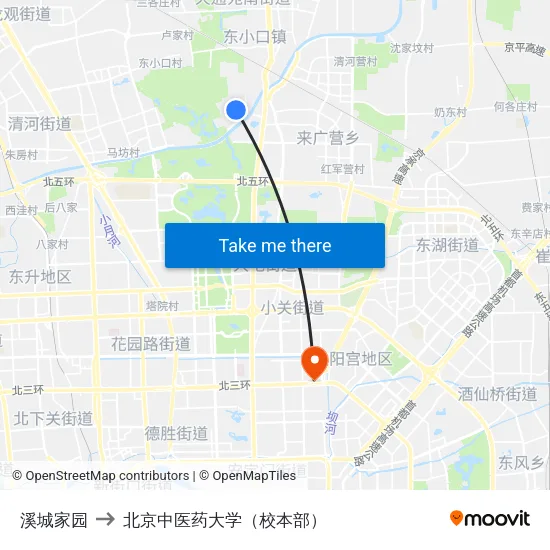 溪城家园 to 北京中医药大学（校本部） map