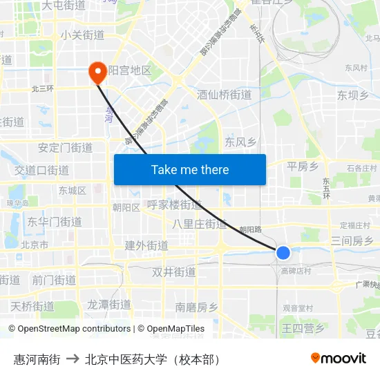 惠河南街 to 北京中医药大学（校本部） map