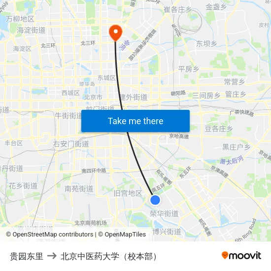 贵园东里 to 北京中医药大学（校本部） map