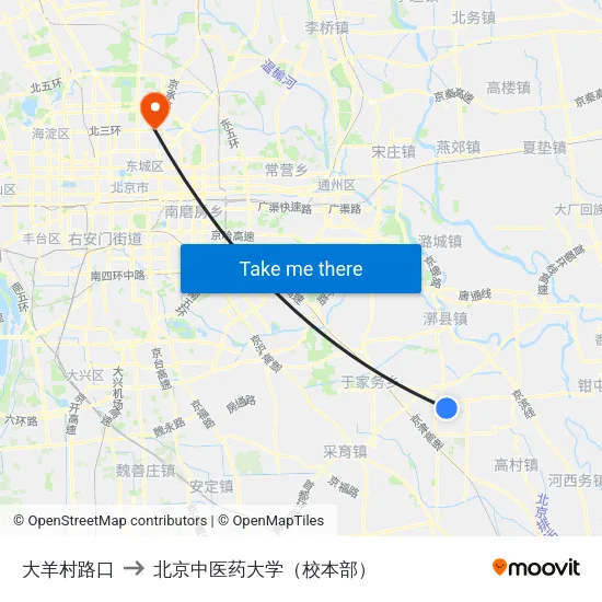 大羊村路口 to 北京中医药大学（校本部） map