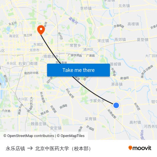 永乐店镇 to 北京中医药大学（校本部） map