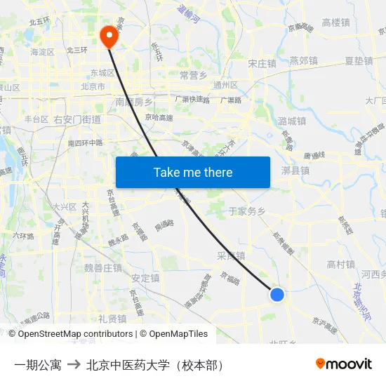 一期公寓 to 北京中医药大学（校本部） map