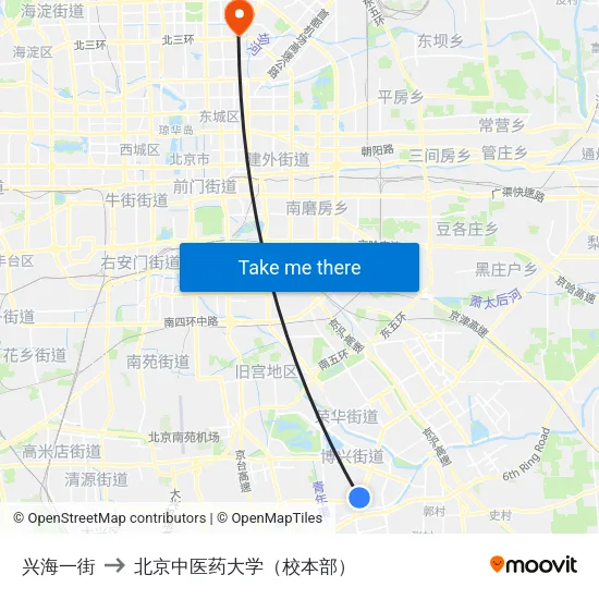 兴海一街 to 北京中医药大学（校本部） map