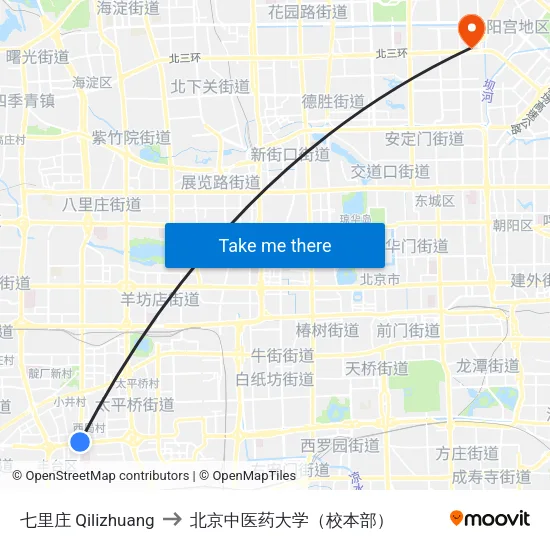七里庄  Qilizhuang to 北京中医药大学（校本部） map