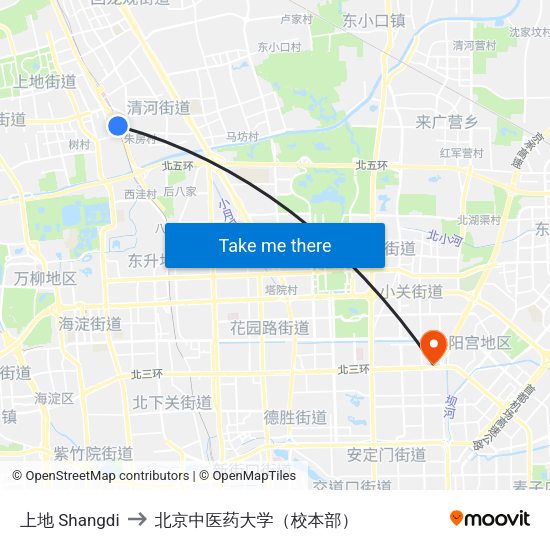 上地 Shangdi to 北京中医药大学（校本部） map