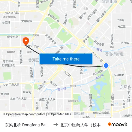 东风北桥  Dongfeng Beiqiao to 北京中医药大学（校本部） map