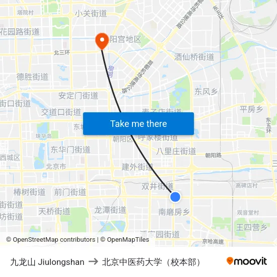 九龙山 Jiulongshan to 北京中医药大学（校本部） map