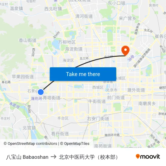 八宝山 Babaoshan to 北京中医药大学（校本部） map