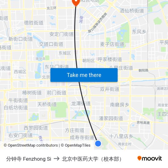 分钟寺 Fenzhong Si to 北京中医药大学（校本部） map