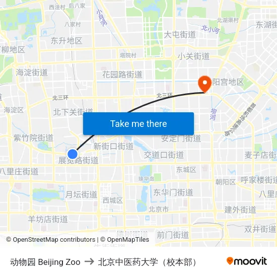动物园 Beijing Zoo to 北京中医药大学（校本部） map