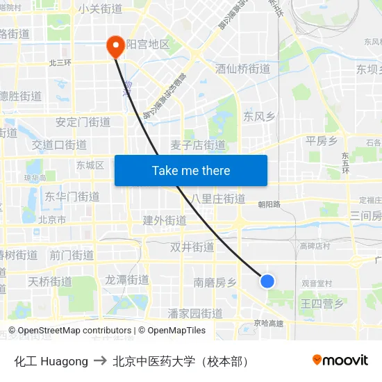 化工 Huagong to 北京中医药大学（校本部） map