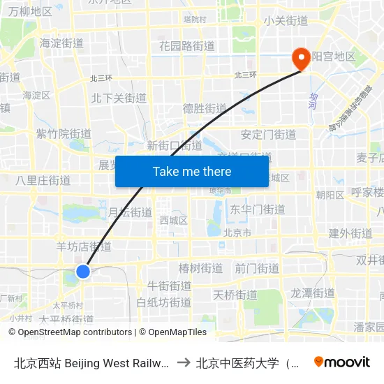 北京西站 Beijing West Railway Station to 北京中医药大学（校本部） map