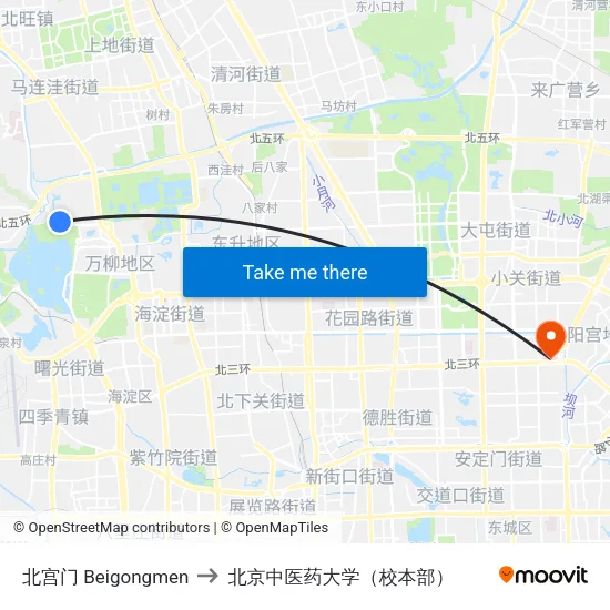 北宫门 Beigongmen to 北京中医药大学（校本部） map