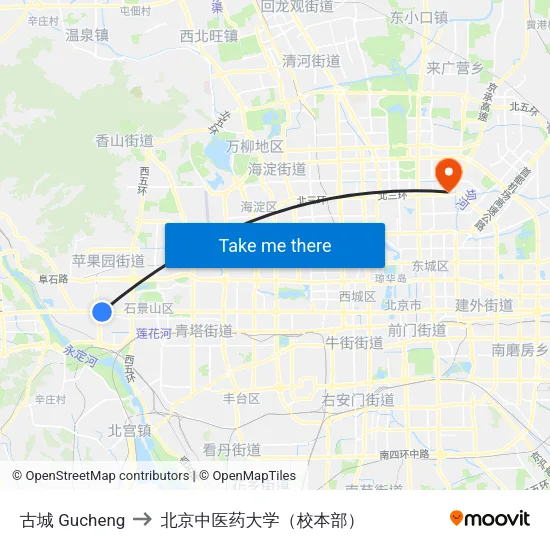 古城 Gucheng to 北京中医药大学（校本部） map
