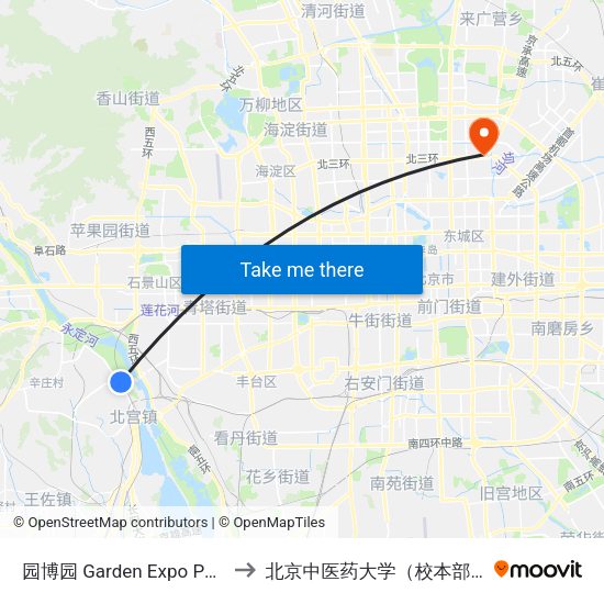 园博园 Garden Expo Park to 北京中医药大学（校本部） map