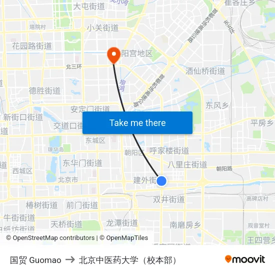 国贸 Guomao to 北京中医药大学（校本部） map