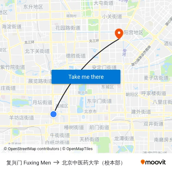 复兴门 Fuxing Men to 北京中医药大学（校本部） map