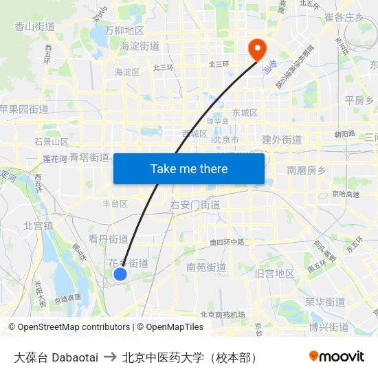 大葆台 Dabaotai to 北京中医药大学（校本部） map