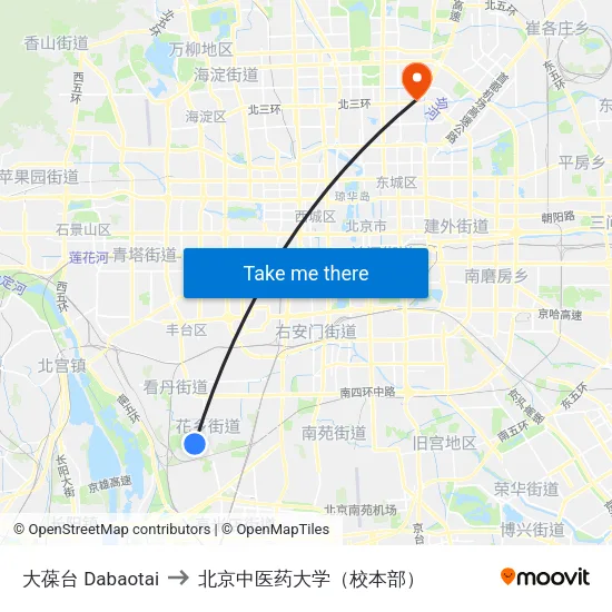 大葆台 Dabaotai to 北京中医药大学（校本部） map
