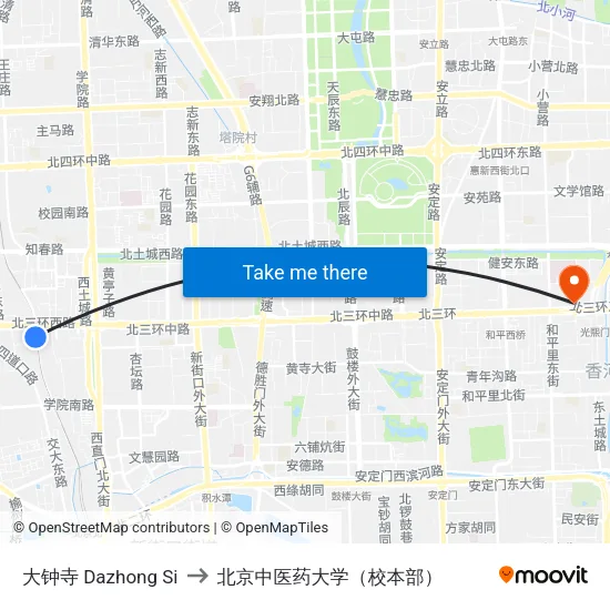大钟寺 Dazhong Si to 北京中医药大学（校本部） map