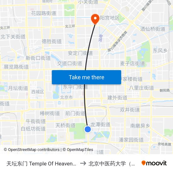 天坛东门 Temple Of Heaven East Gate to 北京中医药大学（校本部） map