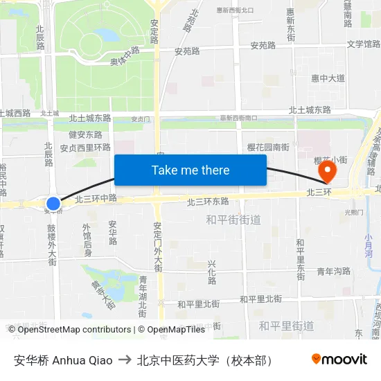 安华桥 Anhua Qiao to 北京中医药大学（校本部） map