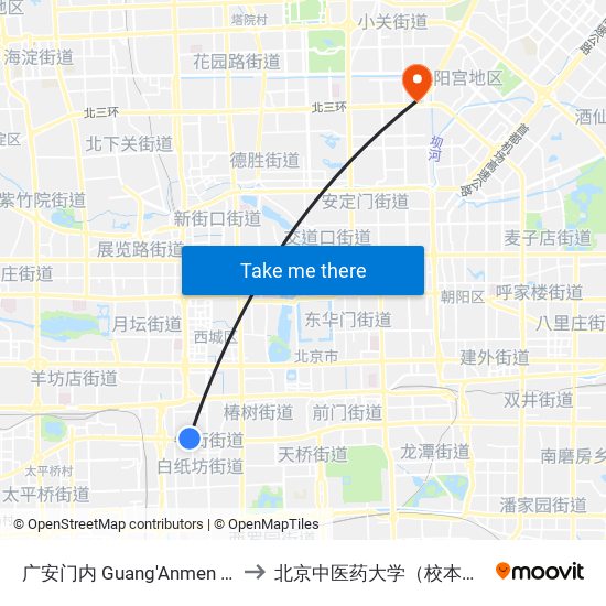 广安门内 Guang'Anmen Nei to 北京中医药大学（校本部） map