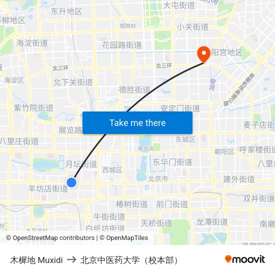 木樨地  Muxidi to 北京中医药大学（校本部） map