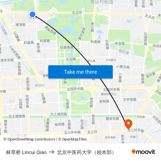 林萃桥 Lincui Qiao to 北京中医药大学（校本部） map