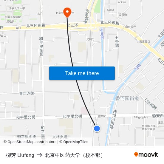 柳芳 Liufang to 北京中医药大学（校本部） map