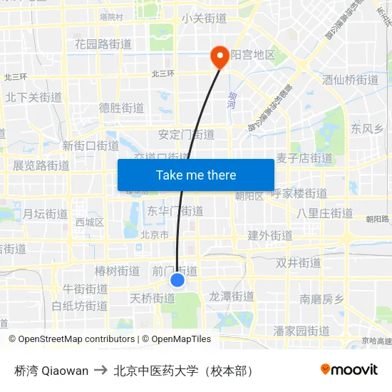 桥湾 Qiaowan to 北京中医药大学（校本部） map