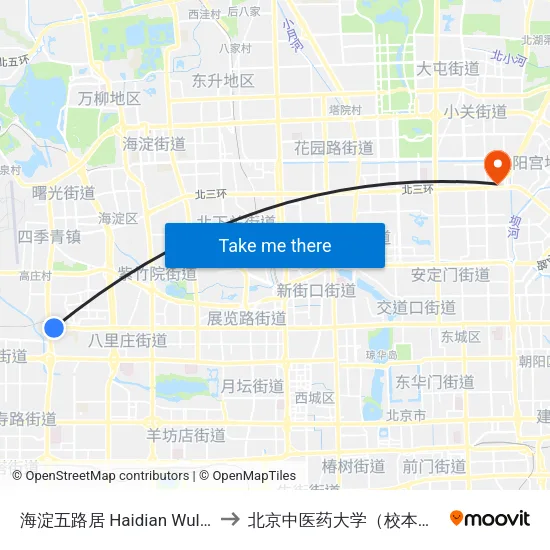 海淀五路居 Haidian Wuluju to 北京中医药大学（校本部） map