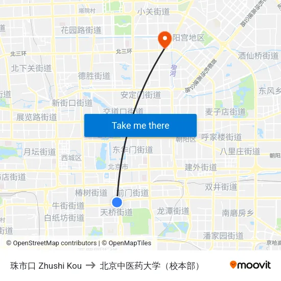 珠市口 Zhushi Kou to 北京中医药大学（校本部） map