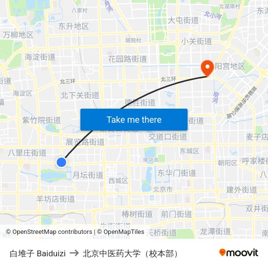 白堆子 Baiduizi to 北京中医药大学（校本部） map