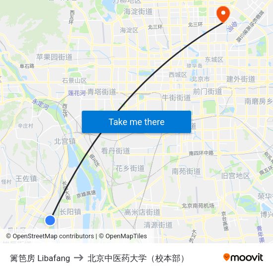 篱笆房 Libafang to 北京中医药大学（校本部） map