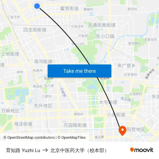 育知路 Yuzhi Lu to 北京中医药大学（校本部） map