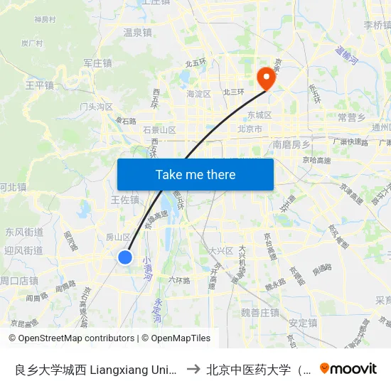 良乡大学城西 Liangxiang Univ. Town West to 北京中医药大学（校本部） map