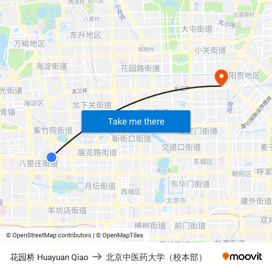 花园桥 Huayuan Qiao to 北京中医药大学（校本部） map