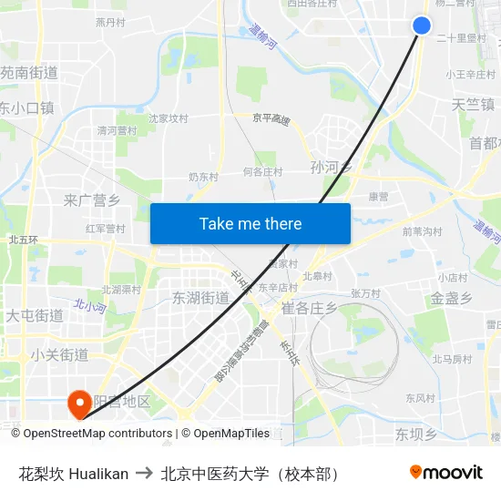 花梨坎 Hualikan to 北京中医药大学（校本部） map
