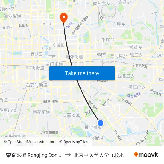 荣京东街 Rongjing Dongjie to 北京中医药大学（校本部） map