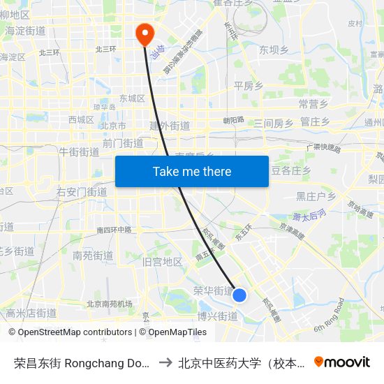 荣昌东街 Rongchang Dongjie to 北京中医药大学（校本部） map