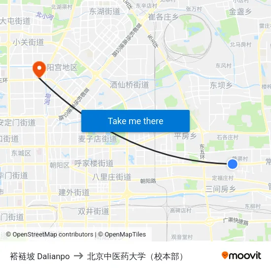 褡裢坡 Dalianpo to 北京中医药大学（校本部） map