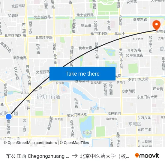 车公庄西 Chegongzhuang XI (W) to 北京中医药大学（校本部） map