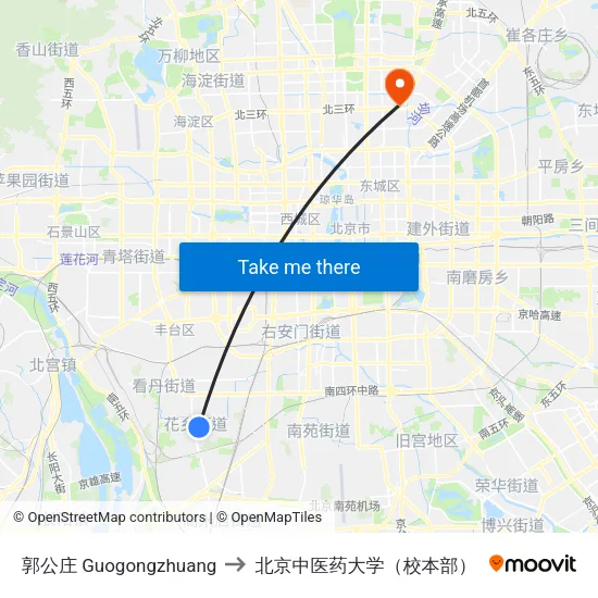 郭公庄 Guogongzhuang to 北京中医药大学（校本部） map