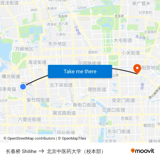 长春桥 Shilihe to 北京中医药大学（校本部） map