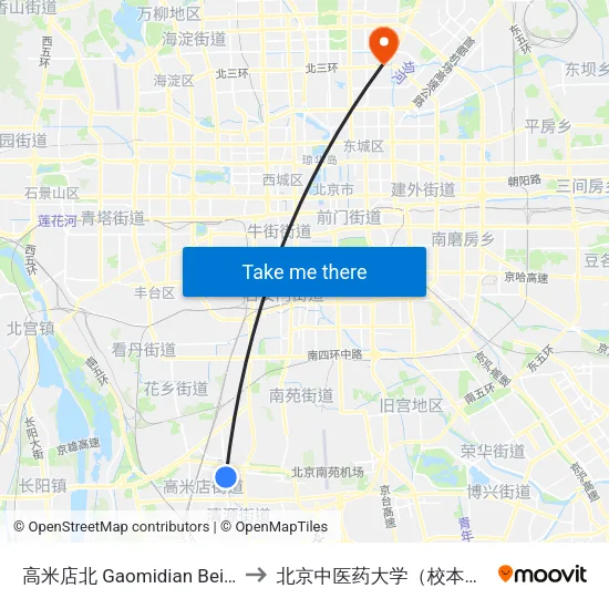 高米店北 Gaomidian Bei(N) to 北京中医药大学（校本部） map