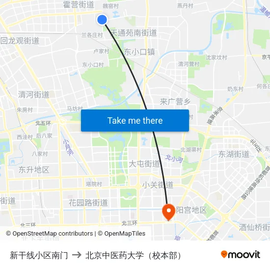 新干线小区南门 to 北京中医药大学（校本部） map