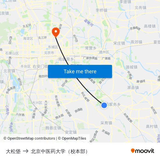 大松垡 to 北京中医药大学（校本部） map
